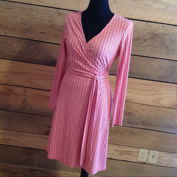 Red Print Long Sleeve Wrap Limited Dress Medium - Picture 7 of 8